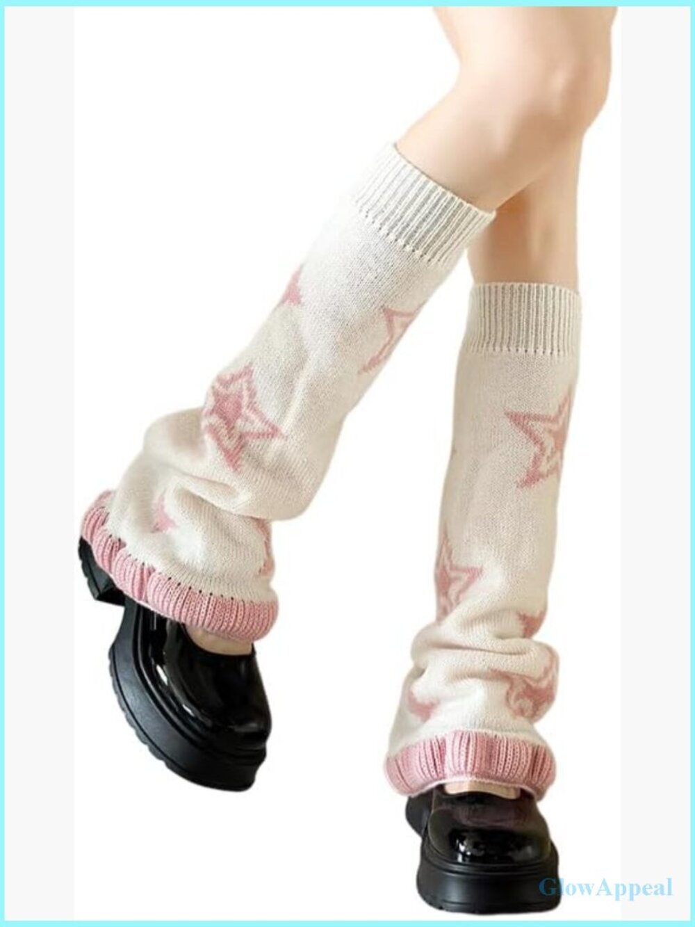 Knitted Star Pattern Leg Warmers Y2K Kawaii Harajuku Knee High Ruffle Trim